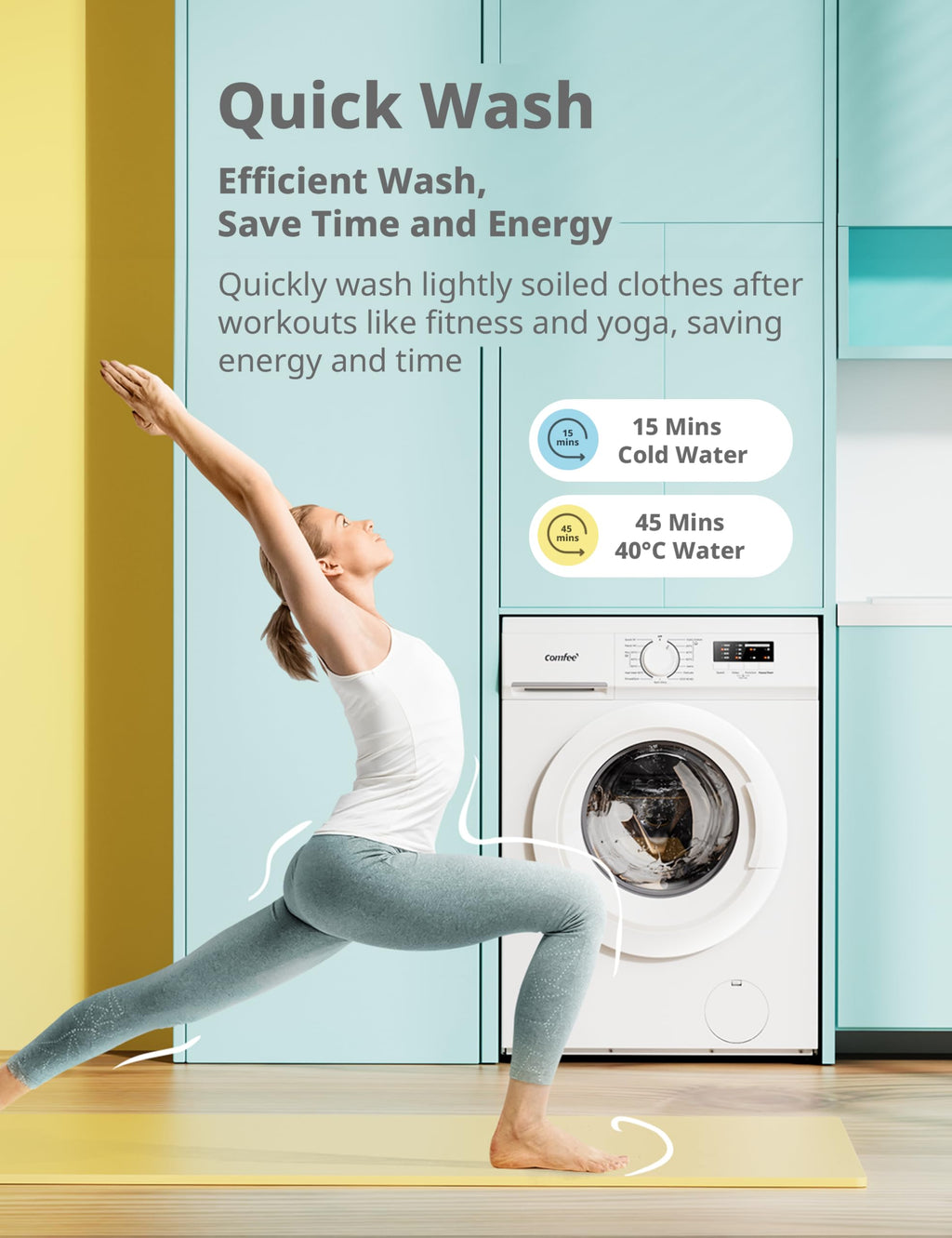 COMFEE' Freestanding Washing Machine,6KG Load,Heat Wash 90℃,Quick Wash,15 Washing Programs,White-CFE10EW60/W