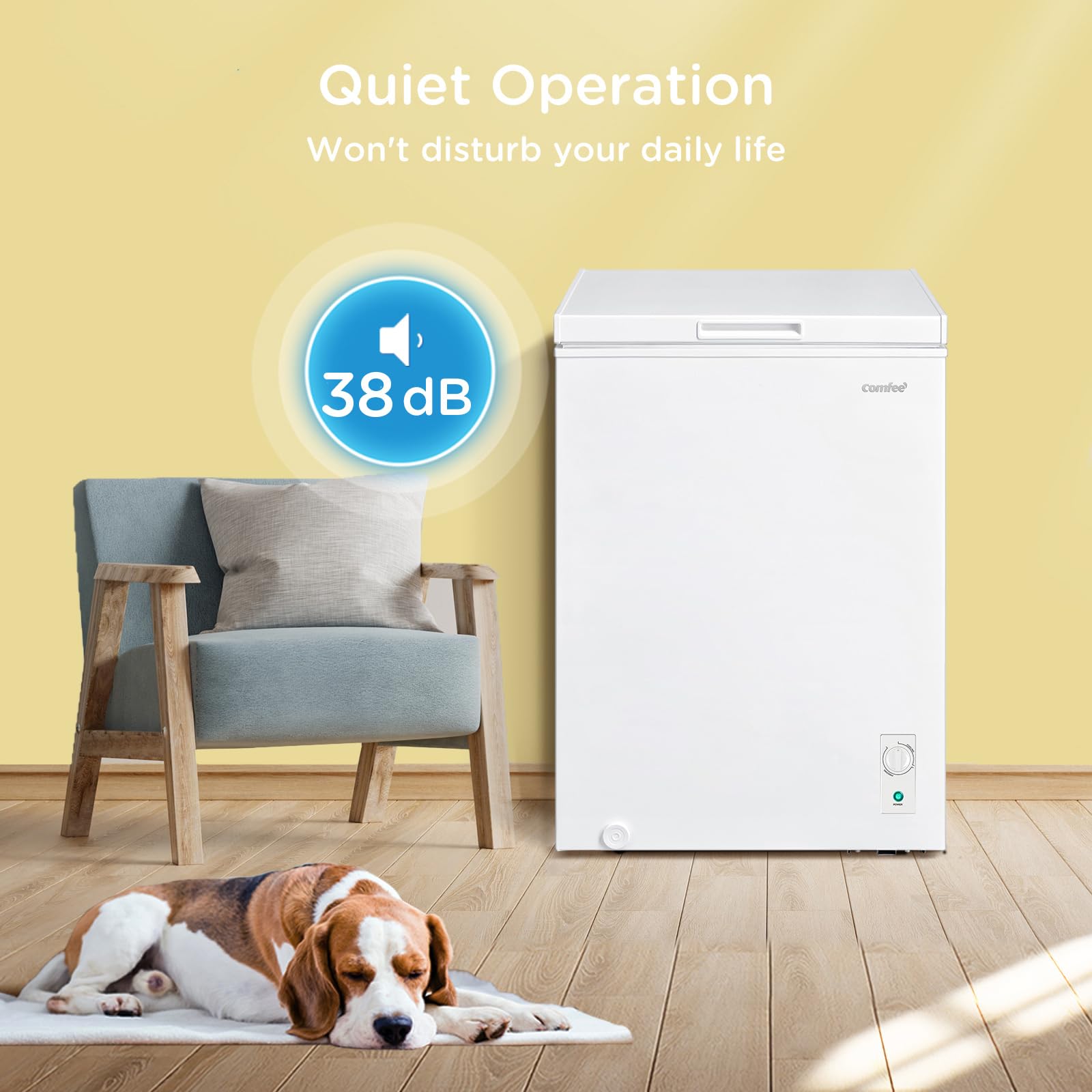 COMFEE' RCC102WH2UK(E) 99L Freestanding Chest Freezer, with Freezing and Refrigeration Conversion