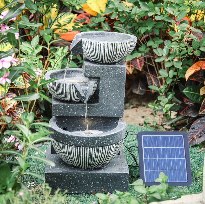 3-Tierd Solar Powered Garden Water Fountain Rockery Decorated