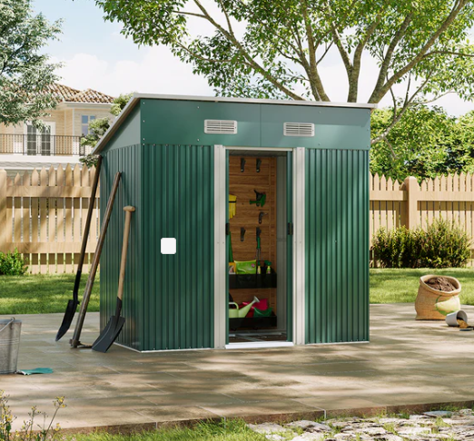 Metal Garden Storage Shed with Skillion Roof Top and Metal Base