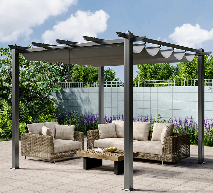 Aluminum Framed Garden Pergola with Retractable Canopy